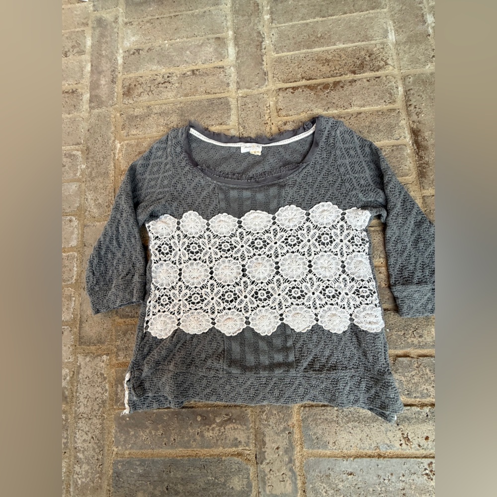 Meadow Rue Gray and White Lace Sweater